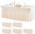 Wish Care 6 Pack Ivory Spandex Table Clothes for 6 Foot Rectangle Tables, 6FT Wrinkle Free Fitted Tablecloths Ruffles Design Table Cover for Party, Banquet, Wedding and Events by WishCare