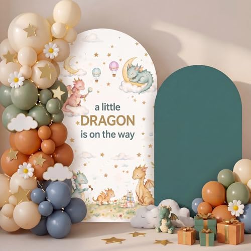 Moukeren Arch Backdrop Cover 6ft and 7.2ft for Baby Shower Party Gender Reveal Birthday Party Banquet Photo Arches Background Decorations(Green,Dragon) by Moukeren