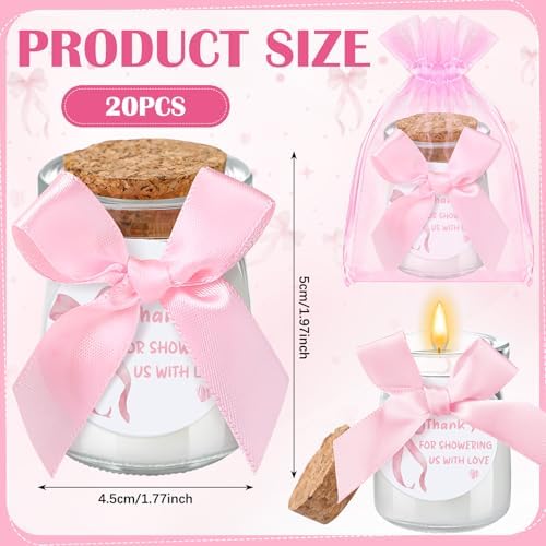 Threlaco 20 Pcs Pink Bow Baby Shower Favor Candle Glass Jar - Image 2