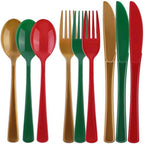 Kochorie 300 Pieces Christmas Plastic Silverware Heavy Duty Plastic Cutlery Set Heavyweight Disposable Flatware Includes Christmas Spoons Knives Forks for Christmas New Year Party by Kochorie