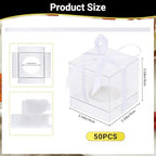 EUSOAR Cupcake Boxes, 50 Packs 3.5 Inch Dessert Pastry Individual Cupcake Containers with Inserts and Ribbon, Clear Muffins Gift Holder Disposable Cake Carrier for Wedding Party Favor Bakery-Silver - Image 2