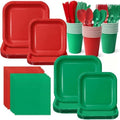 Vyntra 350 Pcs Red & Green Square Paper Plates and Napkins Set, Serves 50 by PartyTablewareSupplies