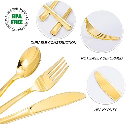 N9R 500PCS Gold Plastic Silverware, Disposable Plastic Cutlery/Utensils - Image 4