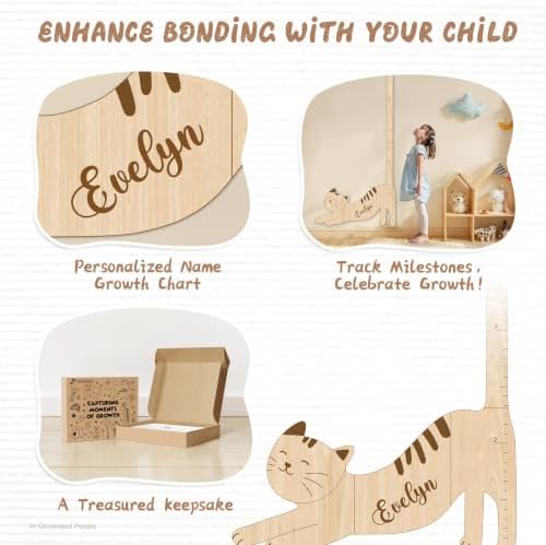 Personalized Name Kids Height Wall Chart - Cat Wood Height Chart - Image 6