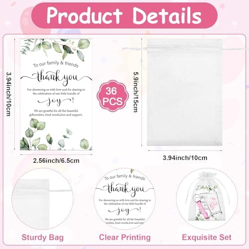 36 Sets Baby Shower Favor for Guests It's a Girl Acrylic Shot Glasses with Bottle Opener Keychains Thank You Card Organza Bag Boy Girl Theme Party Thank You Return Gift for Gender Reveal - Image 3