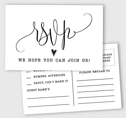 50 Blank RSVP Cards,RSVP Postcards No Envelopes Needed,Classy Script Style Print Response Card,RSVP for Wedding,Baby Shower,Bridal Shower by Inkdotpot