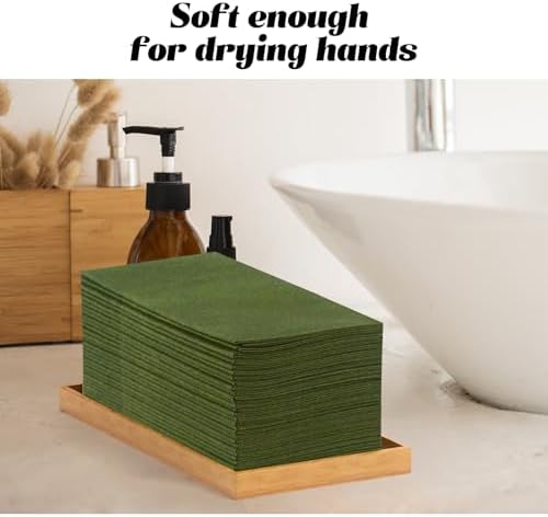 KAMMAK Matcha Green Napkins Disposable with Pocket Cloth Like Dinner Paper Napkins 100 Pack Folded Wedding Reception Napkin Bathroom Guest Hand Towels for Party Decoration (16.5 x 16.5 inch) - Image 3