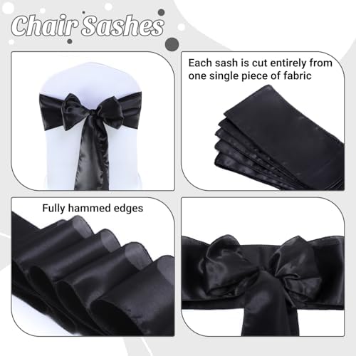 MDS® Pack of 200 Satin Chair Sashes for Wedding & Events – Black - Image 5