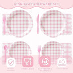 Vyntra 350-Pc Pink Gingham Paper Plates and Napkins Party Supplies - Image 6