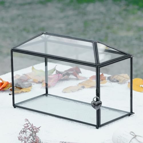 Wedding Card Box with Slot and Lock, 12.6'' Large Black Card Box for Reception, Glass Decorative Card Holder, Reusable Keepsake Storage for Wedding, Party, Baby Showers, Tabletop Decor - Image 4