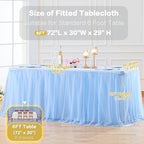 2 Pack Baby Blue Table Cloth for 6 Foot Rectangle Tables, Stretch Fitted Tulle Table Covers Skirt, Rectangular Ruffle Tutu Tablecloth Wedding Baby Shower Baby Shower Cake Tablecloths - Image 5