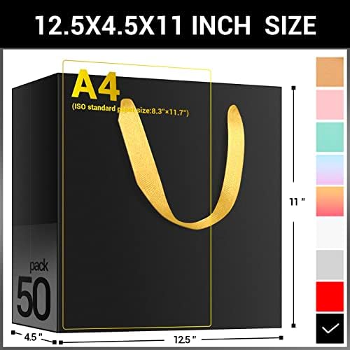EUSOAR Large Black Gift Wrap Bags with Gold Handles, 50 pack 12.5"x4.5"x11" Paper Shopping Bags with Handles Retail Wrapping Bags for Business Party Favor, Wedding - Image 2