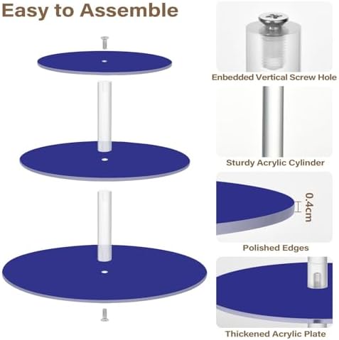 J JOYSAY Navy Blue Print Acrylic Cupcake Stand 3 Tier Dessert Table Display Set Clear Cake Stands for Party Baby Shower Wedding Decorations Easy Assembly Donut Tower - Image 2