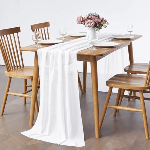 Pufogu 5 Pack 10Ft White Chiffon Table Runner Sheer 29x120 Inch - Image 4