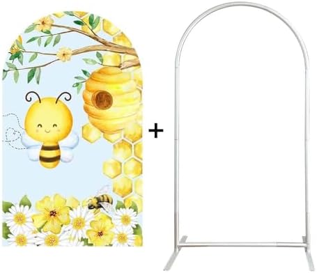 Honey Bee Arch Backdrop Covers Honeycomb Flower Arch Stand Fabric Cover for Baby Shower Birthday Party Decoration(Cover+Arch Stand) - Image 2