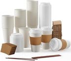 JOLLY PARTY [100 Pack] 16 oz Paper Coffee Cups, Disposable Paper Coffee Cup with Lids, Sleeves, and Stirrers, Hot/Cold Beverage Drinking Cup for Water, Juice or Tea, Suitable for Home,Shops and Cafes by JOLLYPARTY