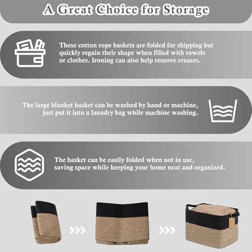 Goodpick 50L Large Woven Storage Basket for Organizing, Black & Jute - Image 7