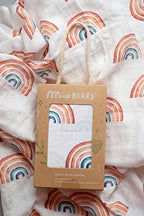 Miaoberry Organic Muslin Baby Swaddle Blanket and Hat Set Newborn Unisex Neutral Boy Girl| Boho Rainbow |Photo Props Birth Announcement Card - Image 6