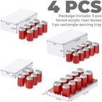 Buffet Risers, 4PCS Glossy White Acrylic Food Risers for Party Table, Rectangle Display Riser Stand with Hollow Box for Dessert Catering Drink Supply, Scalloped Acrylic Serving Tray for Cupcake - Image 2
