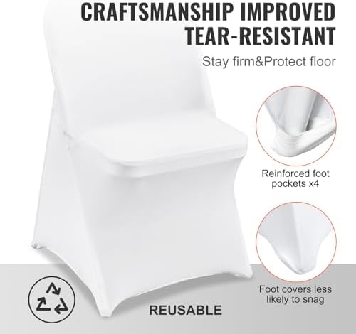 VEVOR 100 Pcs Stretch Spandex Folding Chair Covers Universal Fitted White - Image 5