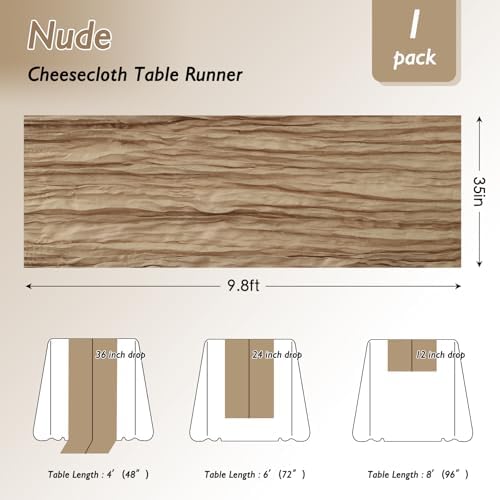 6 Pack Nude Cheesecloth Table Runner 120 Inch Boho Wedding Decor - Image 2