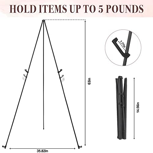 Easel Stand for Wedding Sign & Poster 63'' Easels for Display Portable Art Easel for Floor Adjustable Metal Easel Black 2 Pack - Image 5