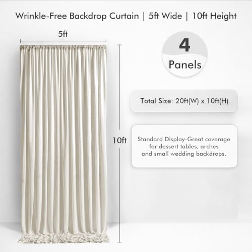 20×10 Beige Backdrop Curtains for Wedding Party Decorations Wrinkle Free - Image 2