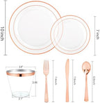bUCLA 150PCS Clear Rose Gold Disposable Dinnerware set - Rose Gold Plastic Plates Include 25 Dinner / 25 Dessert Plates, 25 Knives, 25 Forks, 25 Spoons, 25 Cups for Party & Wedding - Image 2