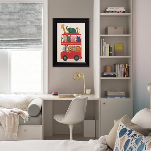 Vintage Framed Cute Colorful Animal Canvas Wall Art Modern Funny Kids Posters Safari Animals On Red Bus Scene Prints For Toddler Bedroom Nursery Wall Decor 08x10 inch - Image 6