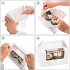 100Pcs 16.5×9.5×9cm/6.49×3.74×3.54 inch Kraft Paper Cupcake Packing Box Christmas Gift Box with Clear Window 2 Cavity Muffin Cupcake Wedding Party Birthday Favors (100Pcs Pink) - Image 6