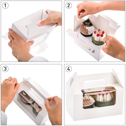 100Pcs 16.5×9.5×9cm/6.49×3.74×3.54 inch Kraft Paper Cupcake Packing Box Christmas Gift Box with Clear Window 2 Cavity Muffin Cupcake Wedding Party Birthday Favors (100Pcs Pink) - Image 6