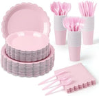 350 Pcs Light Pink Paper Plates and Napkins Dinnerware Set, Serves 50 by LisonTops