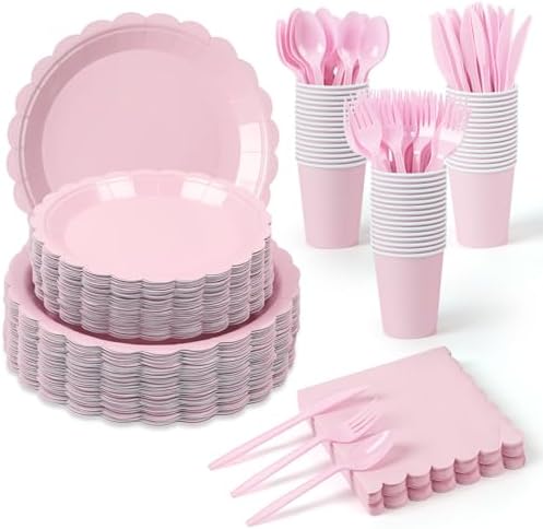 350 Pcs Light Pink Paper Plates and Napkins Dinnerware Set, Serves 50 by LisonTops