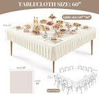 Wish Care Ivory Spandex Tablecloths for 60x60 Inch Square Tables, Stretch Fitted Table Clothes with Pleated Ruffle Skirt for 60” Table, Wrinkle Free and Elastic, for Party Kitchen Home Dining - Image 2