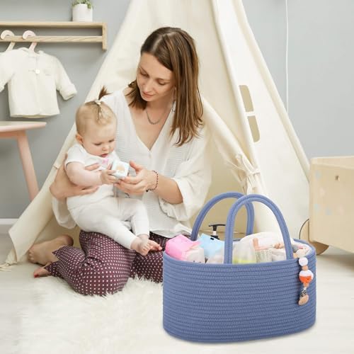 COMSE Small Woven Basket with Gift Bag and Ribbons, Gift Basket Empty, and Large Diaper Caddy Organizer for Girl Boy, Car Diaper Caddy with Handles - Image 6