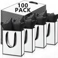 Yeaqee 100 Pcs Metallic Paepr Gift Bags Bulk with Handles,White Black by Yeaqee