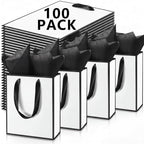 Yeaqee 100 Pcs Metallic Paepr Gift Bags Bulk with Handles,White Black by Yeaqee