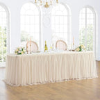 252in Champagne Gold Tulle Table Skirts for Rectangle Tables 8ft, 2-Layer Beige Ruffle Tulle Tutu Cloth Table Skirt 21ft for Wedding Party Birthday Baby Shower Cake Dessert(No Table Cover) by ENJOYYOURPARTY