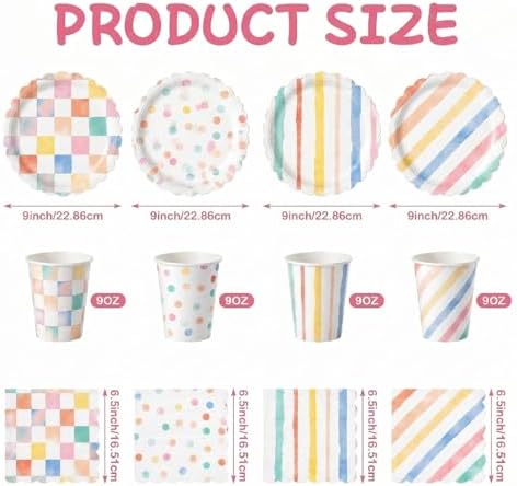 Rtteri 144 Pcs Watercolor Pastel Party Supplies Colorful Plates and Napkins - Image 2