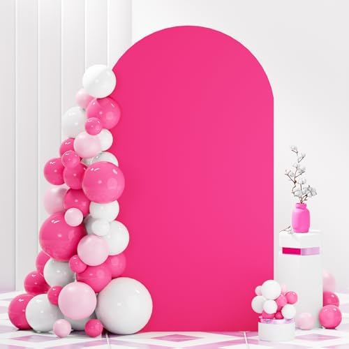 FANPROMS Arch Cover 8FT Hot Pink Spandex Arch Cover Round Top Chiara Backdrop Cover for Arch Stand Fuchsia Arch Cover Backdrop Fabric Garland Arch Frame Cover for Wedding Birthday Decorations - Image 5
