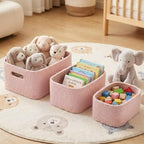 Boucle Nursery Storage Baskets Set of 3, Decorative Nesting Fabric Bins for Shelves, Changing Tables, Dressers and Closets, Baby Toys, Diapers, Clothes, Books, Blankets and Essentials, Pink - Image 6