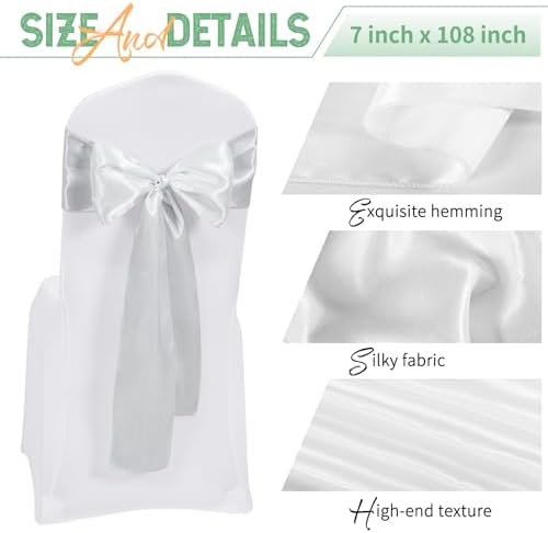 60 PCS Silver Satin Chair Sashes, 7 x 108 Inch - Image 3