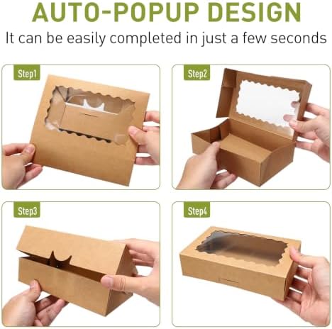 8x5x2 Auto-Popup Cookie Boxes with Window, Brown, 60 Pack - Image 6