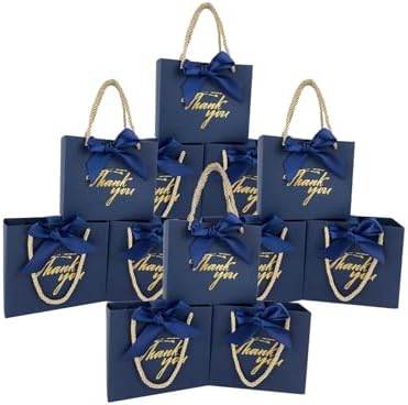 TKSBAG 50 Pack Small Thank You Gift Bags with Handles, 5.5''x 2.3''x4.7'' Mini Navy Blue Gift Bags Bulk for Baby Shower, Birthday, Wedding, Party Favors, Back to School, Summer Party, Mother's Day by TKSBAG