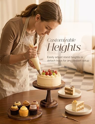 Tidita Set of 3 Size Wood Cake Stand Set, Easy To Assemble (Walnut color) - Image 5