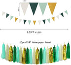 Sage-Green Beige-Gold Baby Bridal-Shower Decorations - 34pcs Rustic Wedding Tissue Pom Poms,Tassel Garland Banner,Birthday Gender Reveal Bachelorette Engagement Party Decor Bunting Lasting Surprise - Image 4