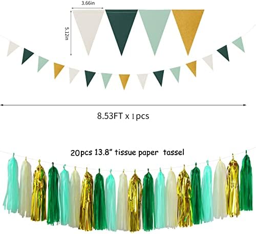 Sage-Green Beige-Gold Baby Bridal-Shower Decorations - 34pcs Rustic Wedding Tissue Pom Poms,Tassel Garland Banner,Birthday Gender Reveal Bachelorette Engagement Party Decor Bunting Lasting Surprise - Image 4