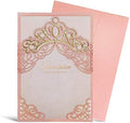 Hosmsua 50PCS Blank Pink Quinceanera Invitations Kit 5x7.3 Inch Laser Cut Floral Gold Crown Pocket Quinceanera Invitation Cards with Envelopes for Birthday Bridal Shower Invite by Hosmsua