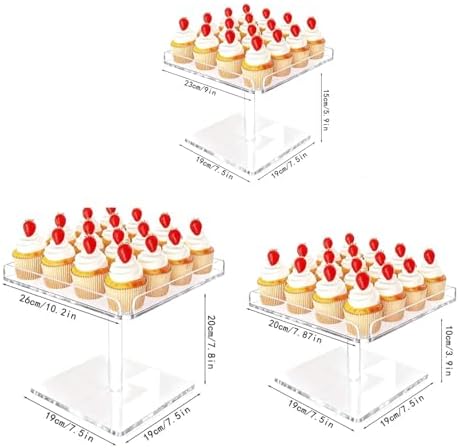 3-Piece Square Acrylic Cupcake Buffet, Dessert Risers Stands, - Image 3
