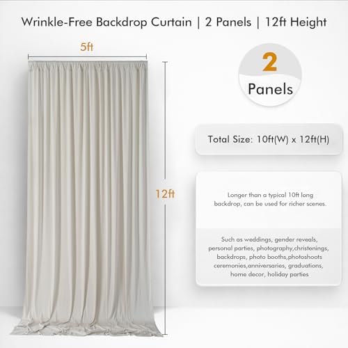 10ftx12ft Beige Backdrop Curtains for Wedding Party 2 Panels 5×12FT Tall - Image 4
